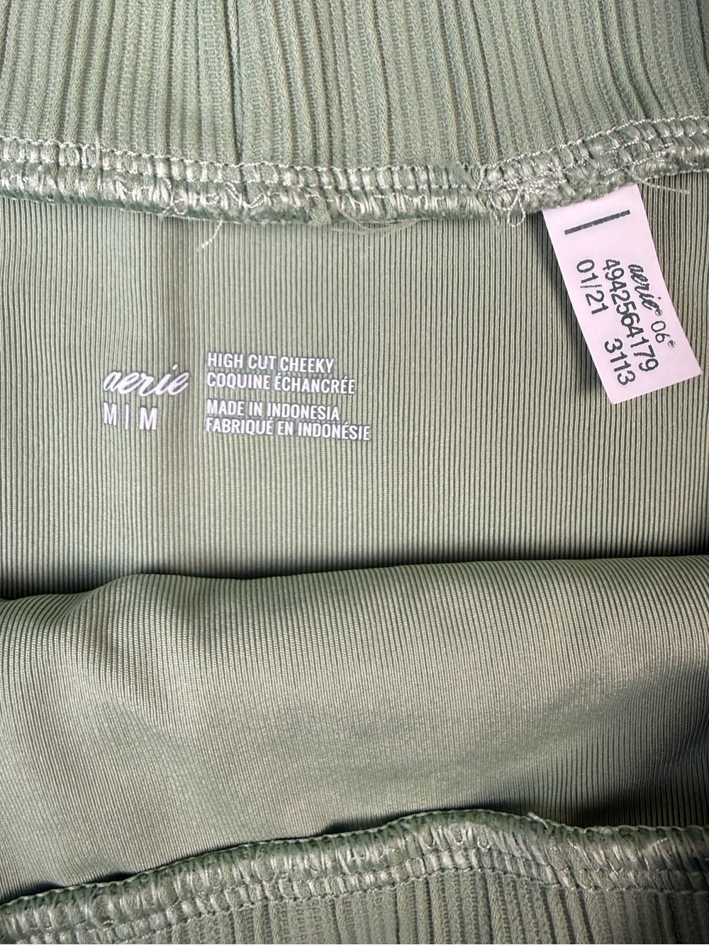 Aerie Ribbed Sage Green High Cut Cheeky Bikini Set Scoop Top Mixed Sizes M/L - Picture 5 of 12